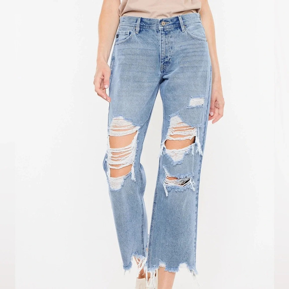 KanCan 100% Cotton Nonstretch Light Wash Ripped Straight Leg Jeans 32 Women’s - Picture 14 of 14